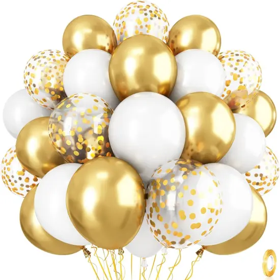 Metallic Gold Balloons Set, Pack of 35 12 Inch White Gold Confetti Latex Balloon, Gold and White Birthday Party Balloons {1}