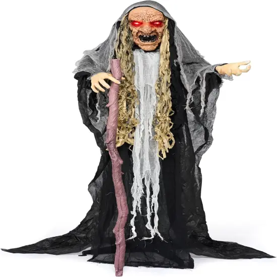 62&rdquo; Halloween Decorations Outdoor Animatronics Standing Hunchback Witch {1}