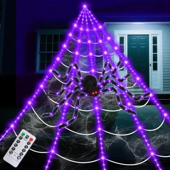 15.8Ft Giant Spider Web Halloween Decorations with 250 LED Lights {1}