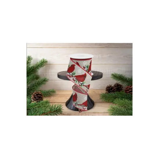 2.5" Cardinals On Tree Branch Ribbon: Lt Natural (10 Yards) {3}