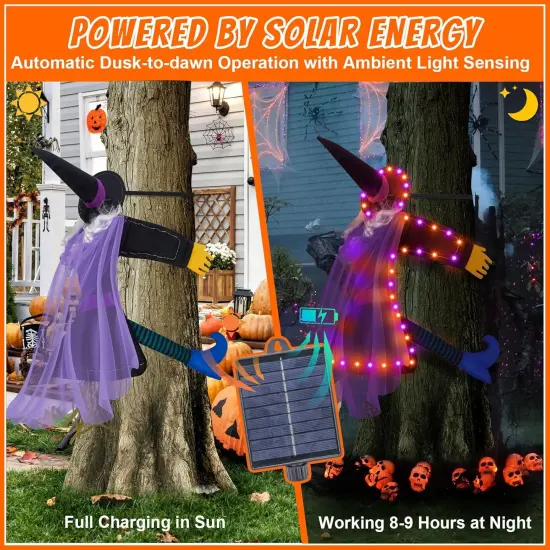 Solar Halloween Decorations Outdoor Witches - Orange Purple {6}