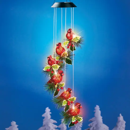 Collections Etc Solar Hanging Cardinals Outdoor Garden Mobile Wind Sculpture {1}