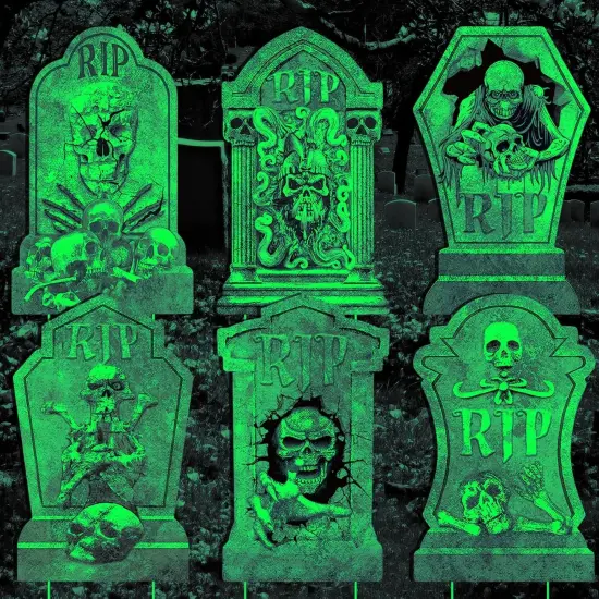 6Pcs Luminous Rip Halloween Gravestones With 13.7'' Stake Large Graveyard {1}