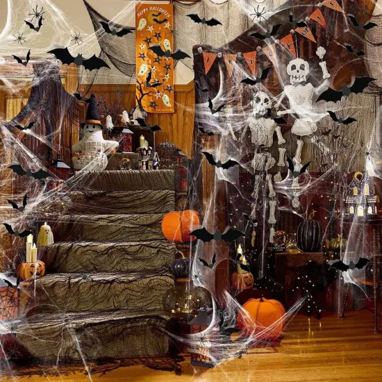 Halloween Spider Webs &120pcs Fake Bats 50pcs Fake Spiders {6}