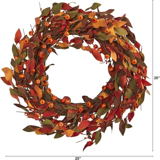 Harvest Leaf and Mini Pumpkin Artificial Wreath {2}