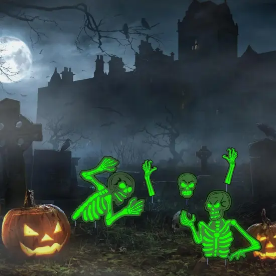 5 Pack Glow in The Dark Halloween Skeleton Yard Signs,Luminous Halloween Graveyard {3}