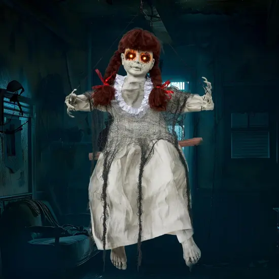 Outdoor Swinging White Doll with Creepy Sound Animatronics {2}