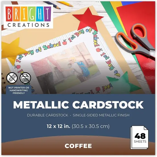 Bright Creations Metallic Cardstock Shimmer Paper (12 x 12 in, Coffee Color, 48 Pack) Brown {2}