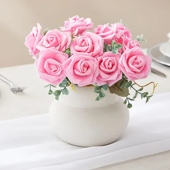 100 Pack Artificial Pink Roses, DIY Crafts, 3 Inch Stemless Flower Heads for Wall Decor, Weddings, Bouquets {2}