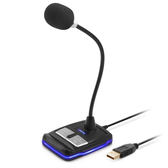 Omnidirectional Microphone for Computer with Phone Stand, Adjustable Gooseneck, RGB Lighting, 3.5mm Headphone Output, and 6 Foot Cable Compatible with USB for Gaming, Video Conferencing Black {1}