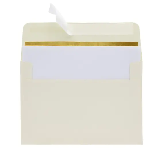 50 Pack 4x6 Ivory Envelopes for Invitations, Wedding, A6 Size with Gold Lining and Self Adhesive Peel and Stick White {7}