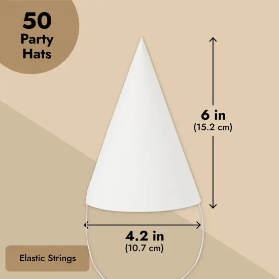 50 Pack White Party Hats for Birthday - Blank Cone Hat for Painting, Supplies (6 in) {4}