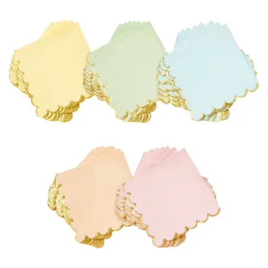 Scalloped Rainbow Napkins with Gold Foil, Unicorn Party Decorations, 5 Pastel Colors (5 In, 150 Pack) Multicolor {5}