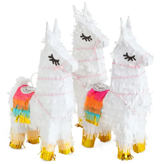 Juvale 3 Pack Mini Llama Pinata - 4.9 x 2.1 x 10.2 in. Multicolor Corrugated Paper & Gold Tissue Accents - Llama Table Decor & Party Supplies - Easy to Fill With Candy & Confetti - Ages 3-14 White {1}