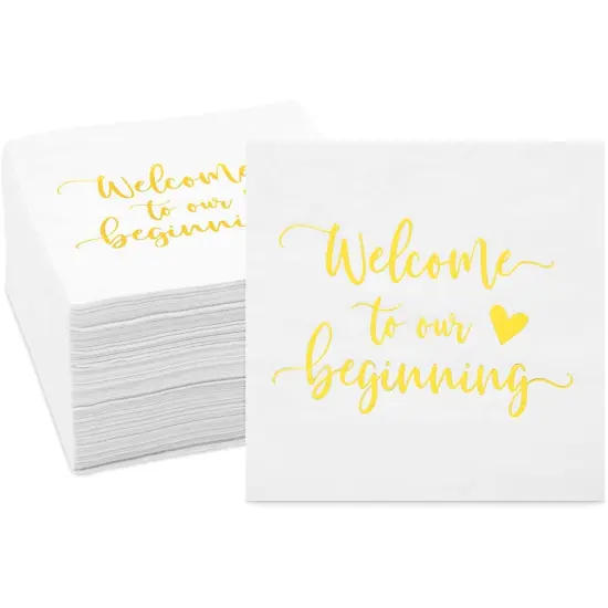 Wedding Cocktail Napkins, Welcome to our Beginning (White, 5 In, 100 Pack) {1}