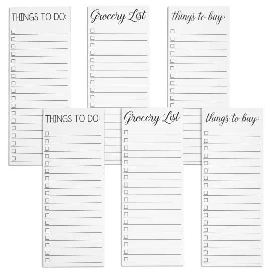 6-Pack Grocery List Magnet Pad for Fridge, To-Do Planner, Things To Buy, Things To Do Shopping Notepad for Locker, Filing Cabinet, Appointment Reminders, Meal Plans (3.5x9 in) White {1}