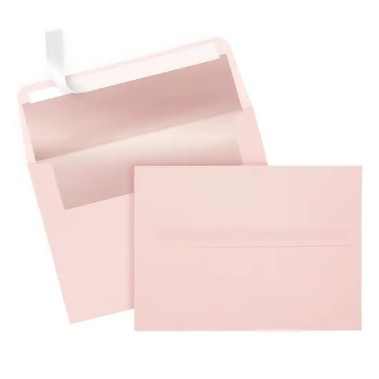 50 Pack Pink A7 Envelopes, 5x7 Size for Mailing Wedding Invitations, Announcements, Bridal Shower, Greeting Cards, Thank You Notes, Rose Gold Foil Lining, Peel & Stick Seal {4}