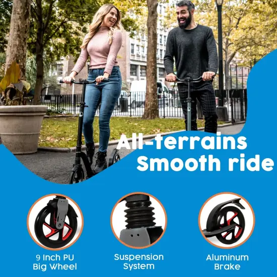 LaScoota Kick Scooter for Adults & Teens. Perfect for Ages 8-14. Lightweight Foldable Adult Scooter Large Sturdy Wheels - (Dark) Black {3}