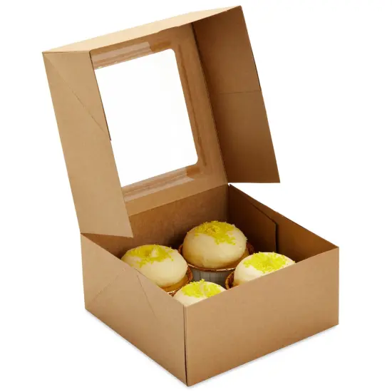 24 Pack Cupcake Containers with Windows, 6x6 Boxes with 4 Count Inserts for Muffins (Kraft Paper) Brown {6}