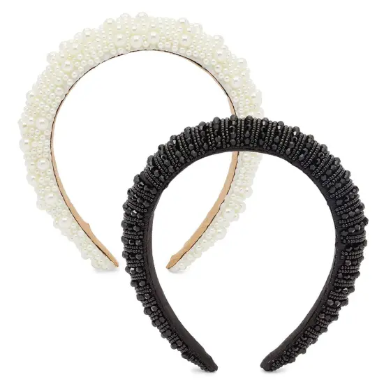Padded Pearl Headbands for Women, Crystal Rhinestone Designs (2 Pack) Multicolor {1}