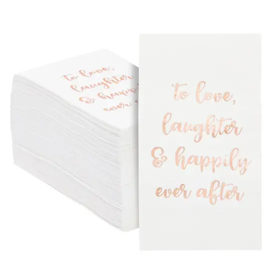 100 Pack Wedding Napkins with Gold Foil Lettering, To Love, Laughter and Happily Ever After (White, 4 x 8 In) Multicolor {1}