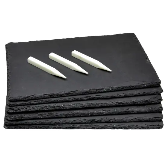 Set of 6 Black Slate Charcuterie Boards with Chalk, Individual Stone Plates for Cheese, Meat, Appetizers (8 x 11.8 In) {1}
