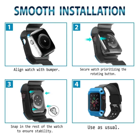 Insten Watch Band with Rugged Bumper Case For Apple Watch 40mm Series 6 SE 5 4, Replacement Strap, Black/Blue {7}