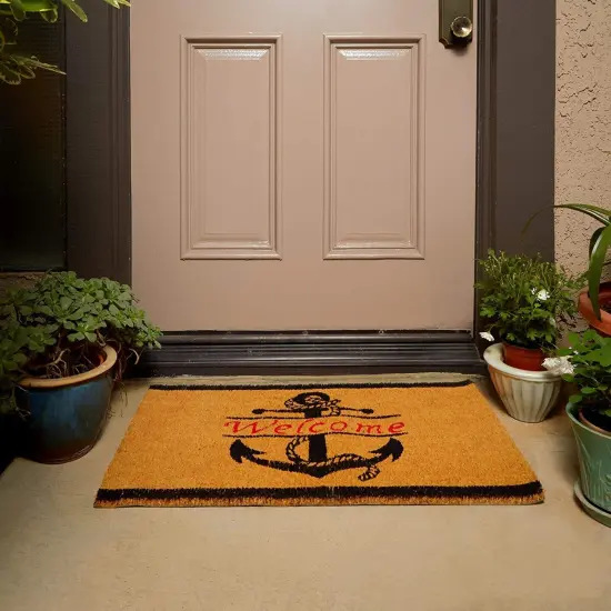 Juvale Nautical Anchor Welcome Mat for Front Door or Coastal Door Mat Outside Entrance, Durable, Easy to Maintain and Decorative Natural Coir Doormat Beach and Boat Decor (30 x 17 in) Brown {3}
