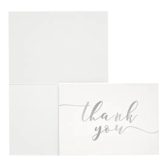 120 Pack Thank You Cards with Envelopes Bulk for Weddings, Bridal Showers, Graduations, Bridal, Baby Shower - Blank Inside - Silver Gradient Handwritten White {7}