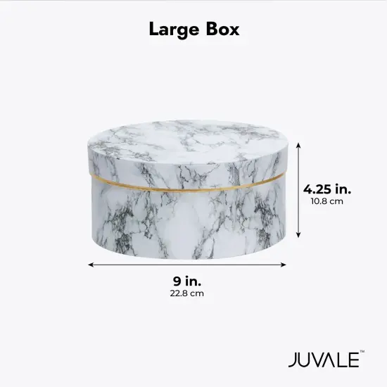 Round Gift Boxes with Lids, White Marble Print Cardboard Boxes (3 Assorted Sizes) {3}