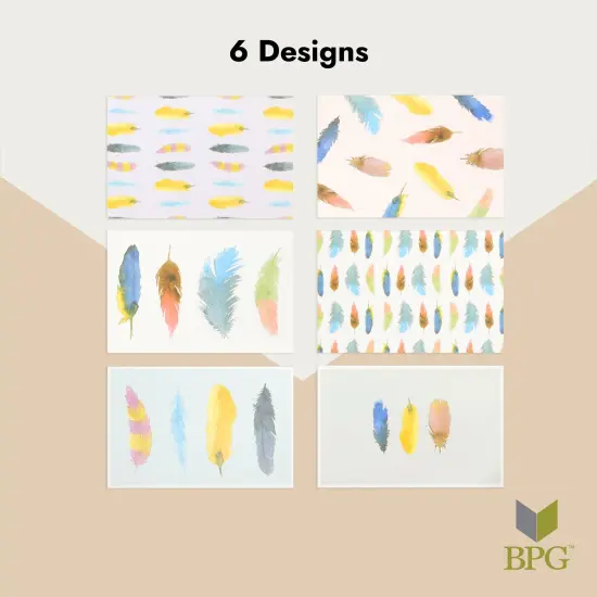 Blank Bird Greeting Stationary Cards with Envelopes, Watercolor Feather (4x6 In, 48 Pack) Multicolor {4}