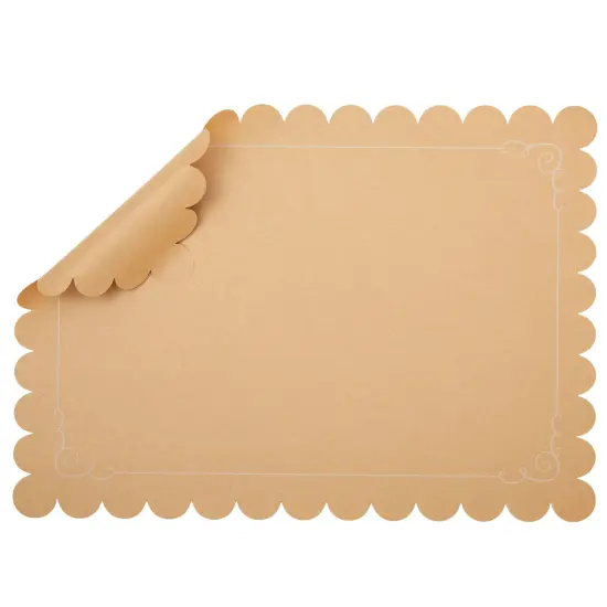 100 Pack Disposable Scalloped Kraft Paper Placemats for Dining Table, Wedding, Party (Brown, 10x14 In) {5}