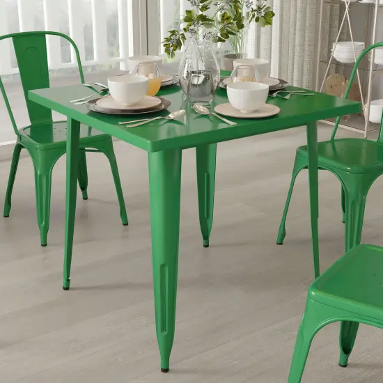 Merrick Lane Nash 31.5" Square Metal Table for Indoor and Outdoor Use Green {3}