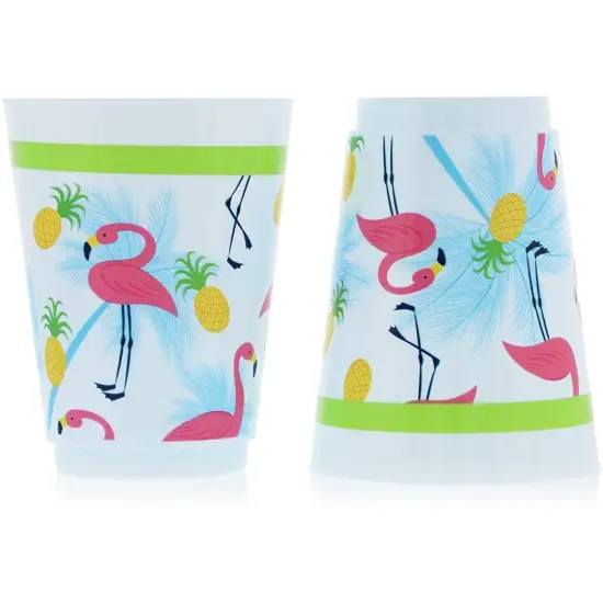 Blue Panda Plastic Party Cups 16 Pack - Tropical Flamingo Reusable Tumblers - 16 oz {3}