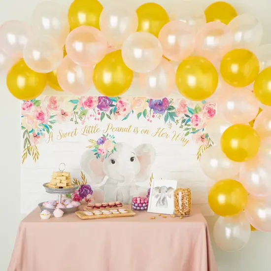80 Pieces Elephant Baby Shower Decorations for Girl, Balloon Kit and 5x3 Backdrop (White, Pink, Gold) {2}