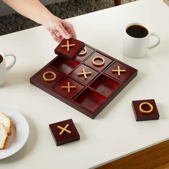 9.5-inch Wooden Tic Tac Toe Game, Decorative Coffee Table Games for Adults and Family Activities {3}