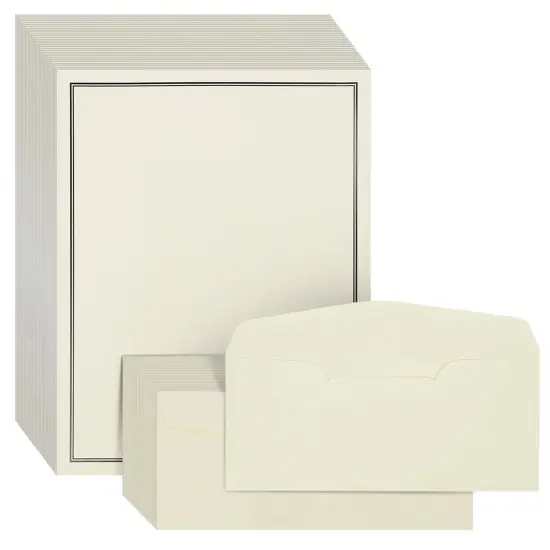 Pipilo Press 72 Piece Stationery Set for Writing Letters with 48 Ecru and Black Border Paper Sheets and 24 Envelopes (8.5 x 11 in) White {1}
