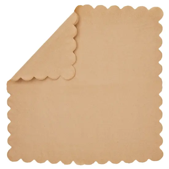 100 Pack Brown Paper Napkins with Scalloped Edges - 2-ply Disposable Cocktail Napkins for Wedding, Birthday Party (5x5 In) {7}