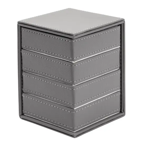 4 Layer Rotating Jewelry Organizer for Men, Women, Small Faux Leather Box for Necklaces, Rings, Earring, Bracelets (Gray, 4 x 5 In) Grey {6}