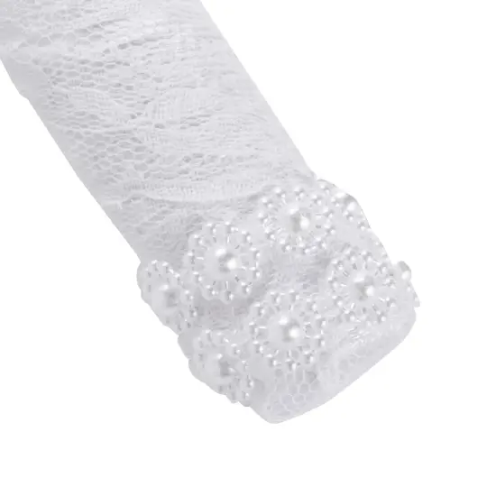 Foam Wedding Bouquet Holder for Fresh and Artificial Flower Arrangements with Lace and Rhinestones (3 x 7 In) White {7}