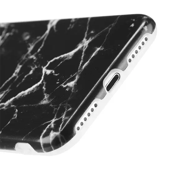 Insten Cover for iPhone 7 Plus/8 Plus Case Marble Case Rubber TPU - Black {5}