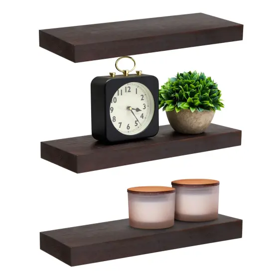Set of 3 Dark Brown Wooden Floating Shelf for Nursery, Office, Bedrooms, Space Saving (15.7 x 5.5 x 1.5 In) {1}