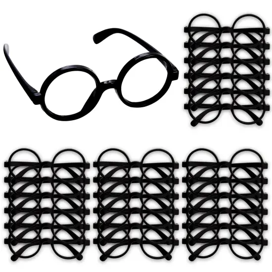 24 Pack Nerd Glasses Party Supplies, Round Black Wizard Glasses for Cosplay, Costumes {1}