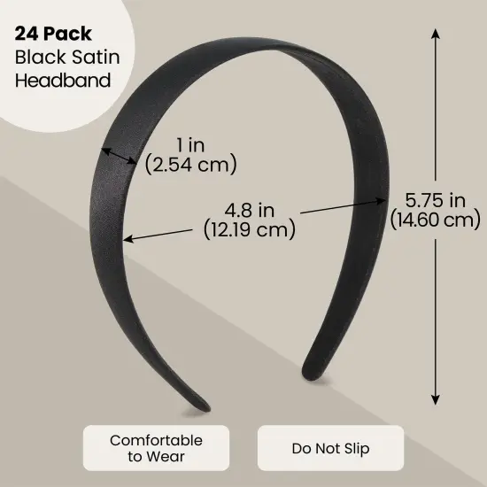 24 Pack Black Headbands for Women - 1 Inch Wide Non-slip Satin Headband for DIY (4.8 x 5.75 x 1") {2}