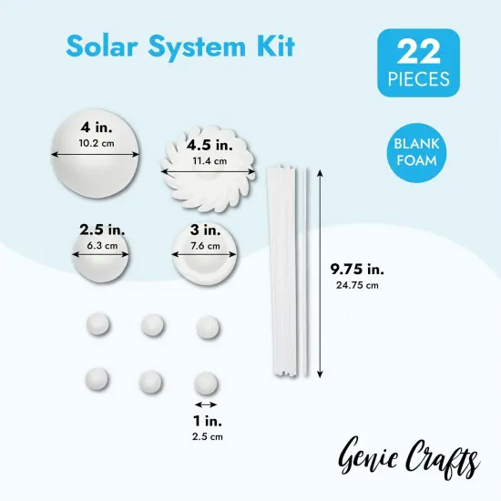 22 Piece 3D Solar System Model Kit for Crafts, Outer Space Science Projects, White Polystyrene Foam Balls for Painting and Coloring, Spheres and Dowels Included {3}