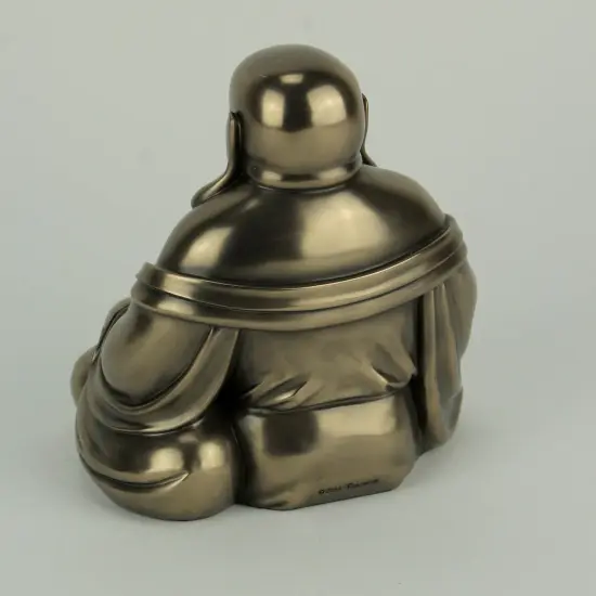 Bronze Finish Laughing Buddha Holding Beads and Bag Statue {4}