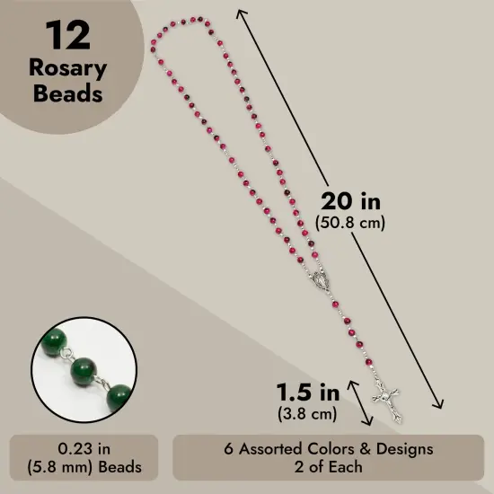 12 Pack Rosary Beads for Men and Women, Bulk Necklaces for Catholic Gifts (6 Colors) Multicolor {3}