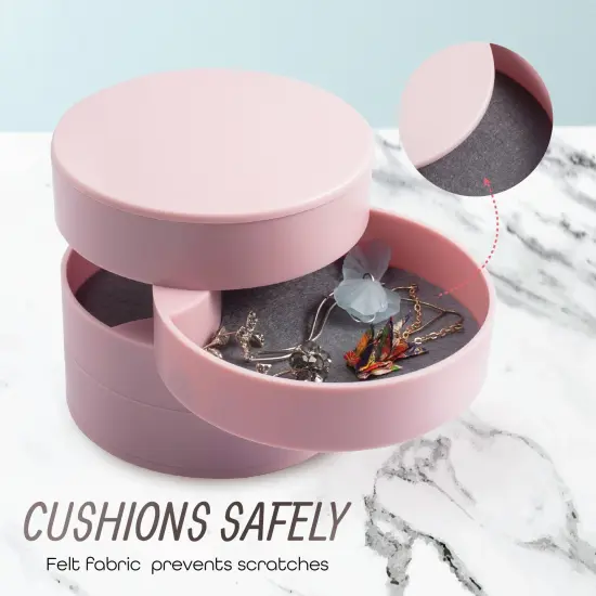 Zodaca 4 Layer Jewelry Storage Organizer, 360 degree Rotating Tiered Jewelry Trinket Tray, Small Plastic Ring Bracelet Earring Holder for Women, Pink {4}