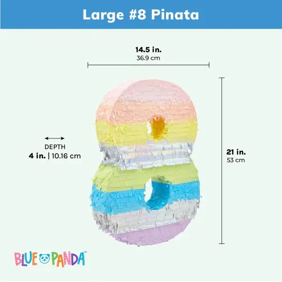 Large Number 8 Pinata for 8th Birthday Party Decorations, Rainbow Pastel (21 x 14.5 x 4 In) Multicolor {4}