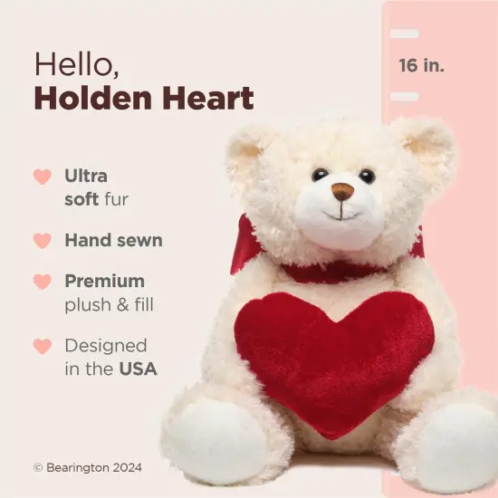 Bearington Holden Heart The Valentine's Day Plush, 16 Inch Teddy Bear Stuffed Animal, For Ages 3-14 Red {2}